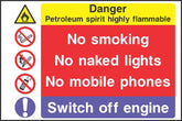 Danger petroleum spririt highly flammable sign